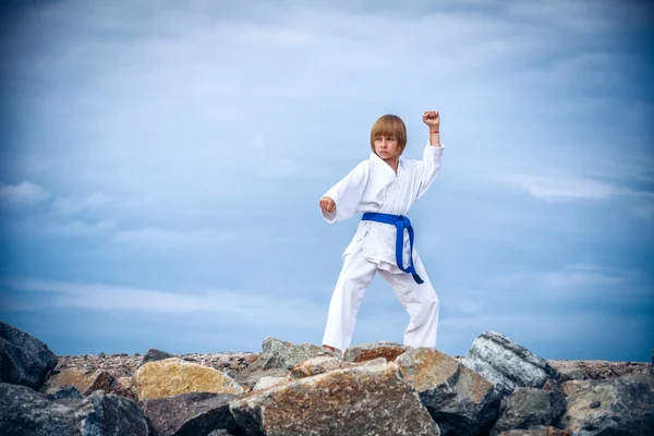 Ragazzo formazione karate — Foto Stock