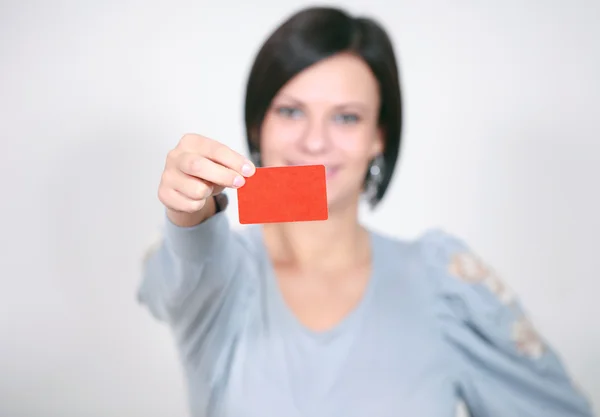 Girl with   red card — Stock Photo, Image