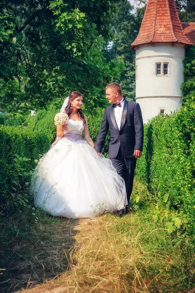 Bride and groom in park — Stock Photo, Image