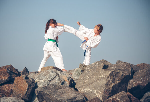 Children training karate
