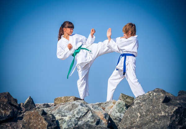 Children training karate