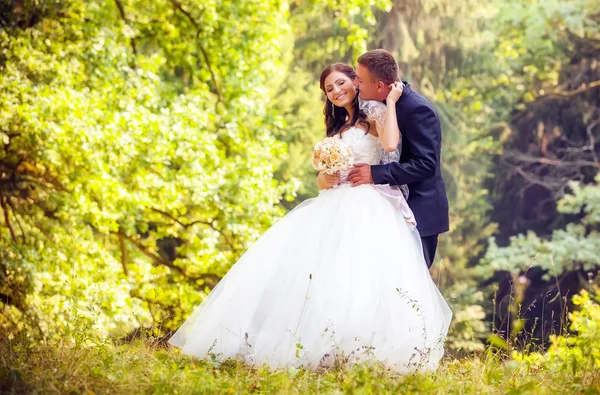 Bride and groom in park — Stock Photo, Image