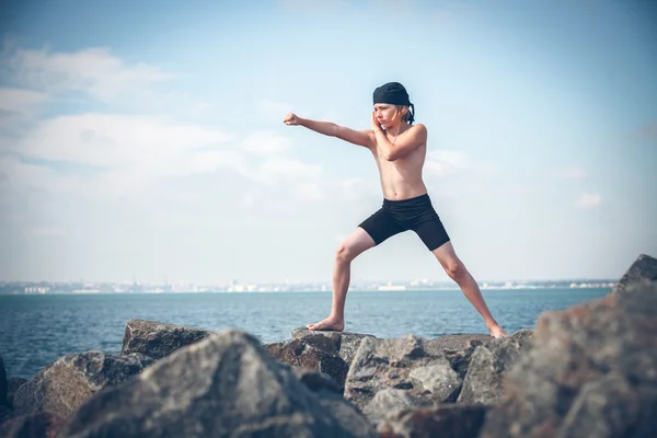 Boy training karate — Stock Photo, Image