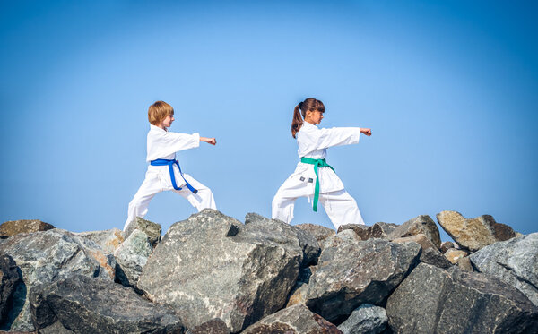 Children training karate