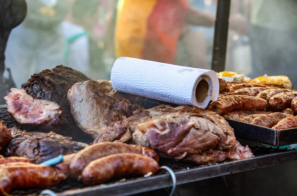 Barbecue Sausages Meat Streets Buenos Aires Lgbt March — Stock Photo, Image