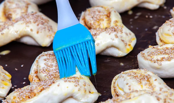 Raw Biscuits Baking Sheet Ready Cook — Fotografia de Stock