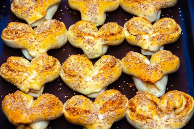 ready-made biscuits on a baking sheet. cloce up