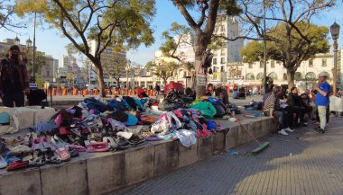 Buenos Aires, Argentina - 9 August 2021: Poverty and Dirt in Miserere Square in Buenos Aires Argentina