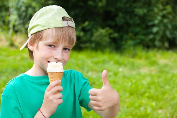 Niño Comiendo Helado Parque Aire Libre — Foto de Stock