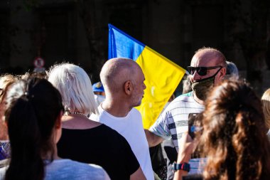 6 Mart 2022 Buenos Aires Arjantin: Buenos Aires 'teki Rus taarruzu sırasında Ukrayna' ya destek yürüyüşünden Horacio Rodrguez Larreta