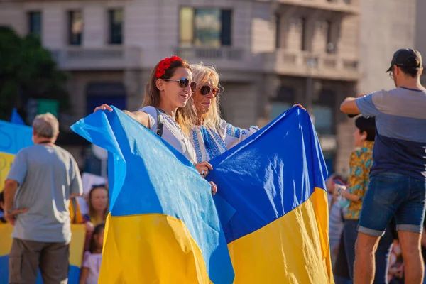 March 2022 Buenos Aires Argentina Participants March Support Ukraine Russian — Stock Photo, Image