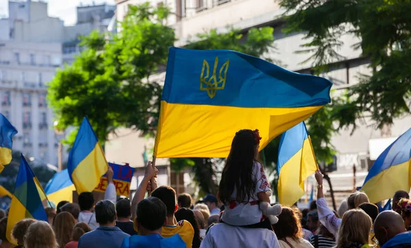 March 2022 Buenos Aires Argentina Flags March Support Ukraine Russian — Stock Photo, Image