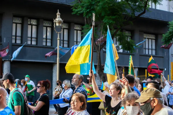 Аргентина Марш Поддержку Украины Время Российской Агрессии Буэнос Айресе — стоковое фото