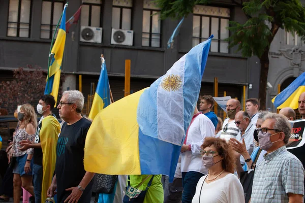 Března 2022 Buenos Aires Argentina Pochod Podporu Ukrajiny Během Ruské — Stock fotografie