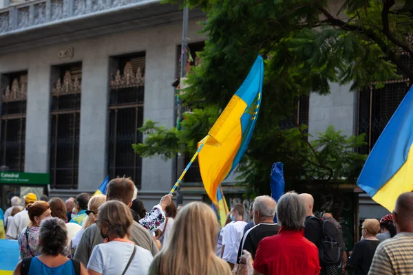 March 2022 Buenos Aires Argentina Flags March Support Ukraine Russian — Stock Photo, Image