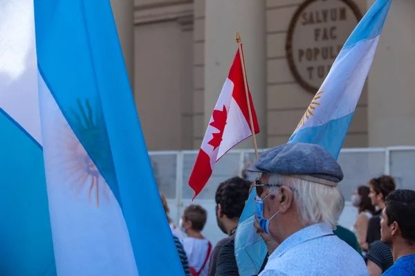 Аргентина Флаг Канады Марше Поддержку Украины Время Российской Агрессии Буэнос — стоковое фото