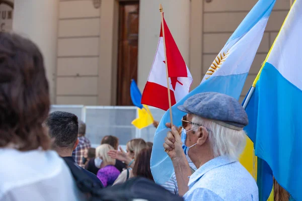 Mars 2022 Buenos Aires Argentina Flagga Kanada Marsch Till Stöd — Stockfoto