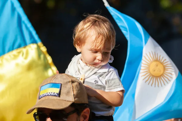 Março 2022 Buenos Aires Argentina Crianças Marcha Apoio Ucrânia Durante — Fotografia de Stock