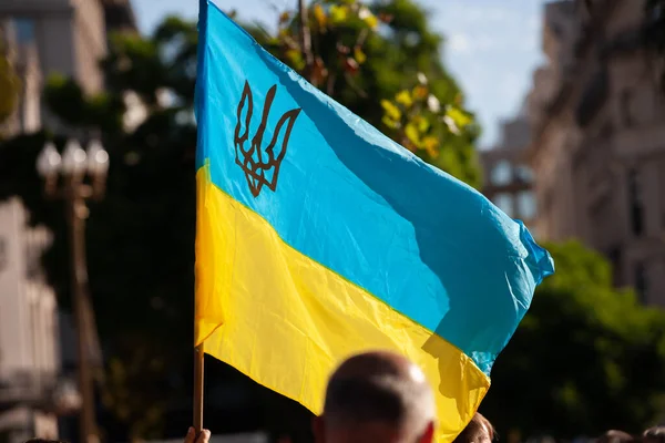 March 2022 Buenos Aires Argentina Flags March Support Ukraine Russian — Stock Photo, Image