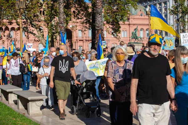 Μαρτίου 2022 Μπουένος Άιρες Αργεντινή Πορεία Προς Υποστήριξη Της Ουκρανίας — Φωτογραφία Αρχείου