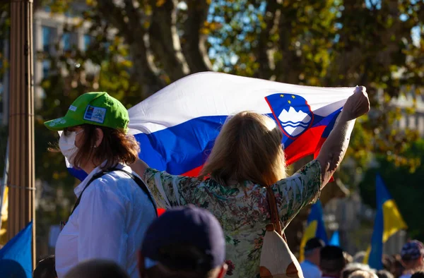 Аргентина Флаги Марше Поддержку Украины Время Российской Агрессии Буэнос Айресе — стоковое фото