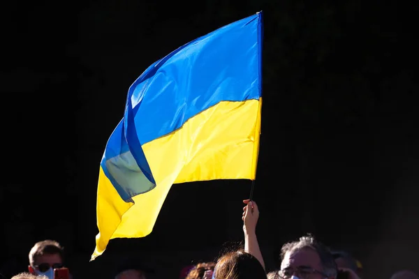 March 2022 Buenos Aires Argentina Flags March Support Ukraine Russian — Stock Photo, Image