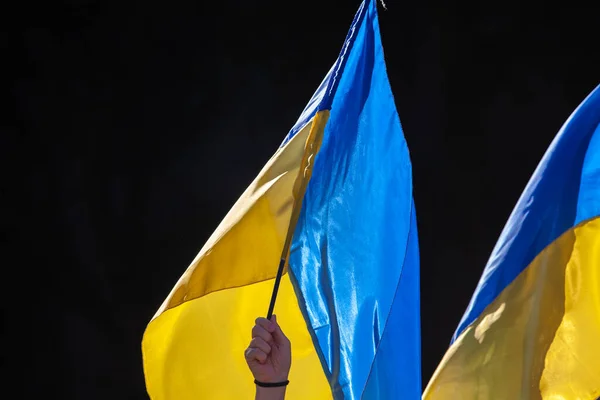 March 2022 Buenos Aires Argentina Flags March Support Ukraine Russian — Stock Photo, Image