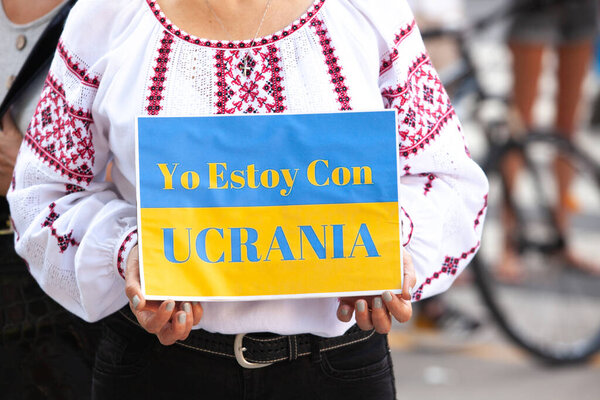 March 6, 2022 Buenos Aires Argentina: placard on the march in support of Ukraine during the Russian aggression 