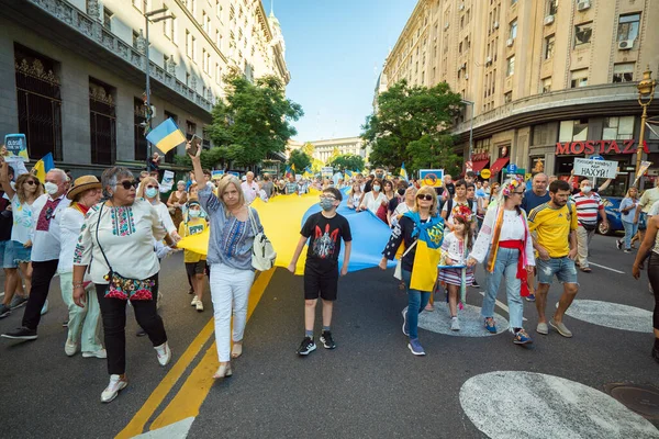Března 2022 Buenos Aires Argentina Pochod Podporu Ukrajiny Během Ruské — Stock fotografie