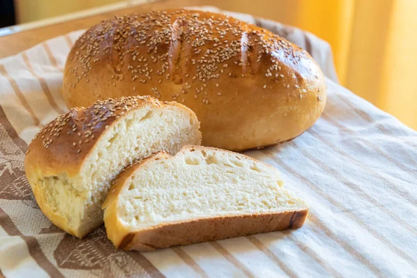 Loaf White Bread Table — Stock Photo, Image