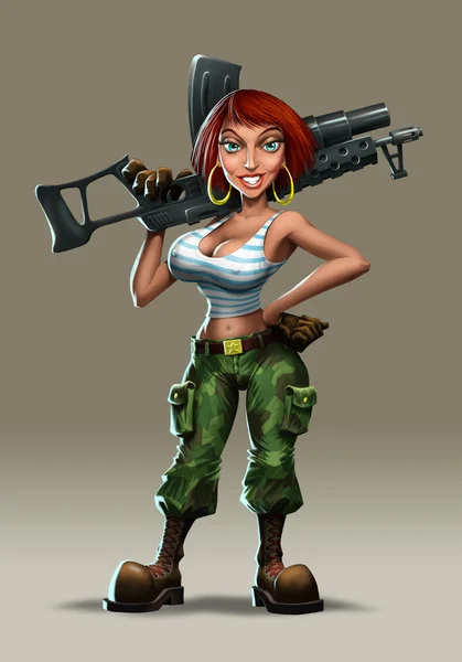 Girl with a machine gun — Stock Photo, Image