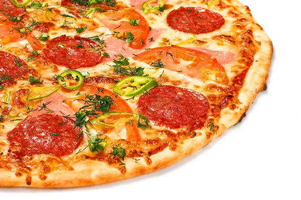 Pizza mit Wurst und Käse — Stockfoto