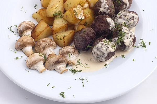 Field mushrooms with meat — Stock Photo, Image