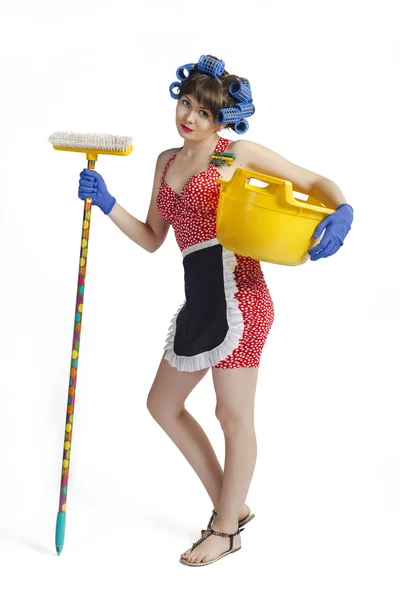 Girl  housewife cleaner — Stock Photo, Image