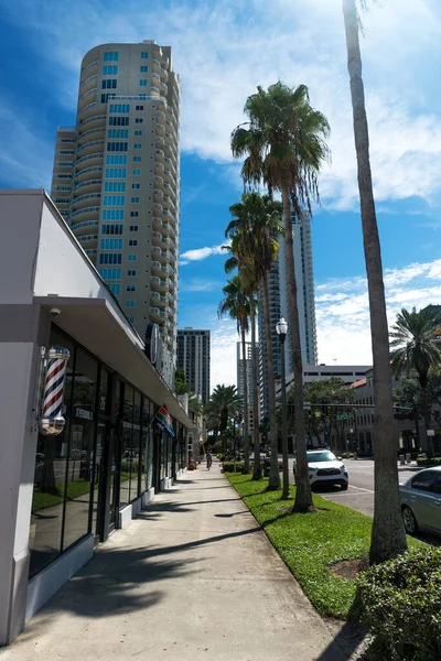 Downtown City Petersburg Florida Tall Buildings Palms Blue Sky — Stock Photo, Image