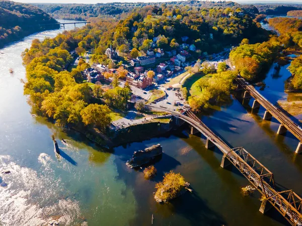 Harpers Ferry Vue Depuis Maryland Heights Pont Ferroviaire — Photo