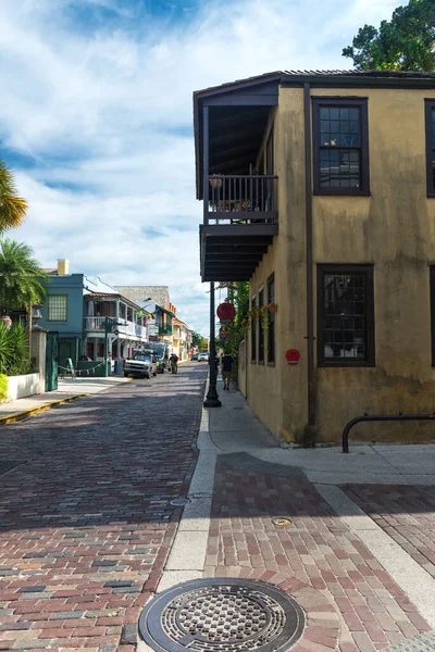 Street Historic City Augustine Ancient Houses Brick Sidewalk — Stock Photo, Image