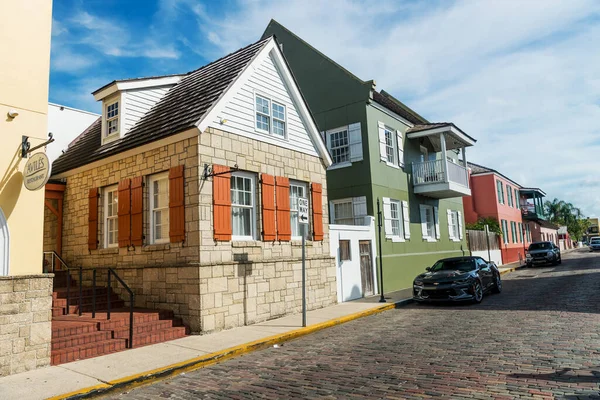 Renovated Home Brown Shutters Narrow Street Old Town Augustine Florida — Stock Photo, Image