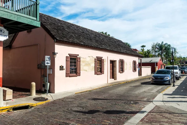 Renovated Home Brown Shutters Narrow Street Old Town Augustine Florida — Stock Photo, Image