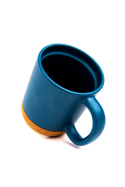 Blue Thermo Mug Cork Bottom White Background — стоковое фото