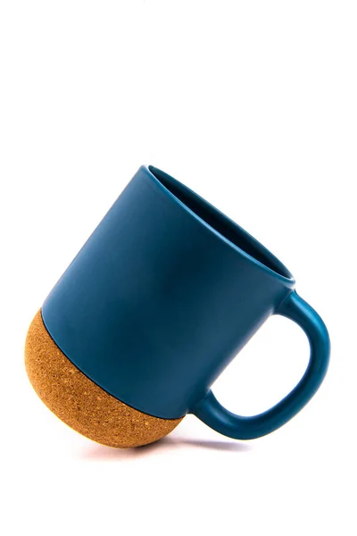 Blue Thermo Mug Cork Bottom White Background — Stockfoto