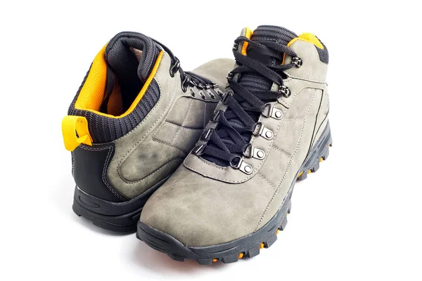 Hiking Boots Isolated Withe Background Made Leather Waterproof Breathable Membrane — Photo