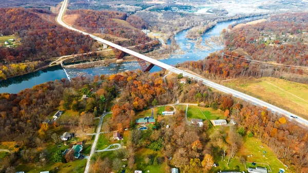 Shenandoah River Car Autumn Landscape Bird Eye View West Virginia — Fotografia de Stock