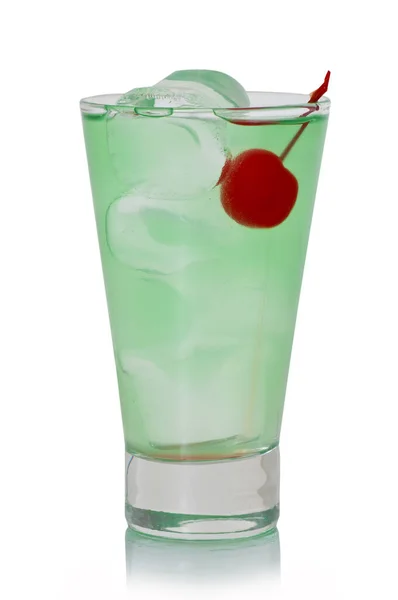 Green Alcoholic Shot Glass Absent Ice Cherry Liquor White Background — Stock Photo, Image