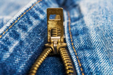 Kotun fermuarı. Yakın çekim makro. Seçici odak.