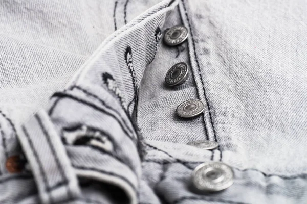 Jeans Grises Primer Plano Con Cierre Botón Macro Disparo Enfoque — Foto de Stock