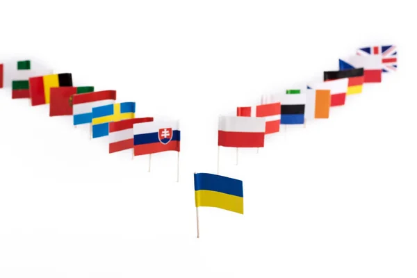 Lone Flag Ukraine Background Many Flags European Countries Concept Ukraine — Stock Photo, Image