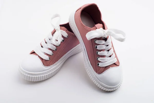 Ροζ Παιδικά Αθλητικά Παπούτσια Λευκή Σόλα Λευκό Φόντο — Φωτογραφία Αρχείου