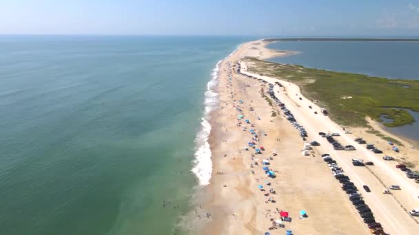 Chincoteague Adası Virginia Sahilinin Alt Manzarası Atlantik Okyanusu Kıyısındaki Plajda — Stok video