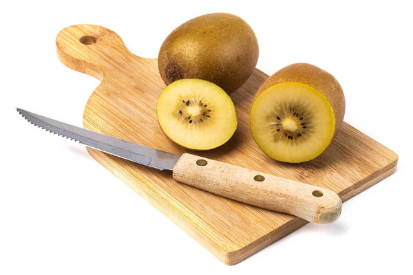 Kiwi Fatias Frutas Inteiras Tábua Corte Isolado Sobre Fundo Branco — Fotografia de Stock